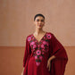 Ruby Maroon Floral Embroidered Kaftan Top with V-Neck