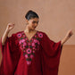 Ruby Maroon Floral Embroidered Kaftan Top with V-Neck