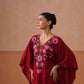 Ruby Maroon Floral Embroidered Kaftan Top with V-Neck