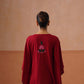 Ruby Maroon Floral Embroidered Kaftan Top with V-Neck