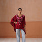 Ruby Maroon Floral Embroidered Kaftan Top with V-Neck