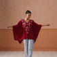 Ruby Maroon Floral Embroidered Kaftan Top with V-Neck