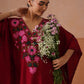 Ruby Maroon Floral Embroidered Kaftan Top with V-Neck