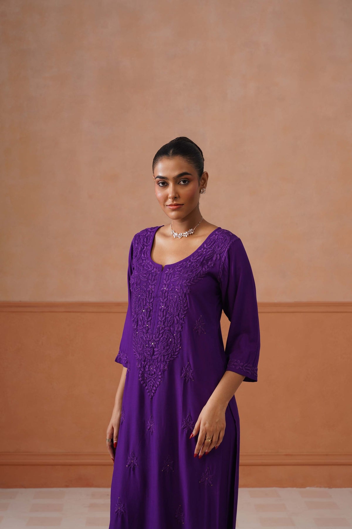 Gulistaan Purple 2 piece Rayon Kurta Plazzo set