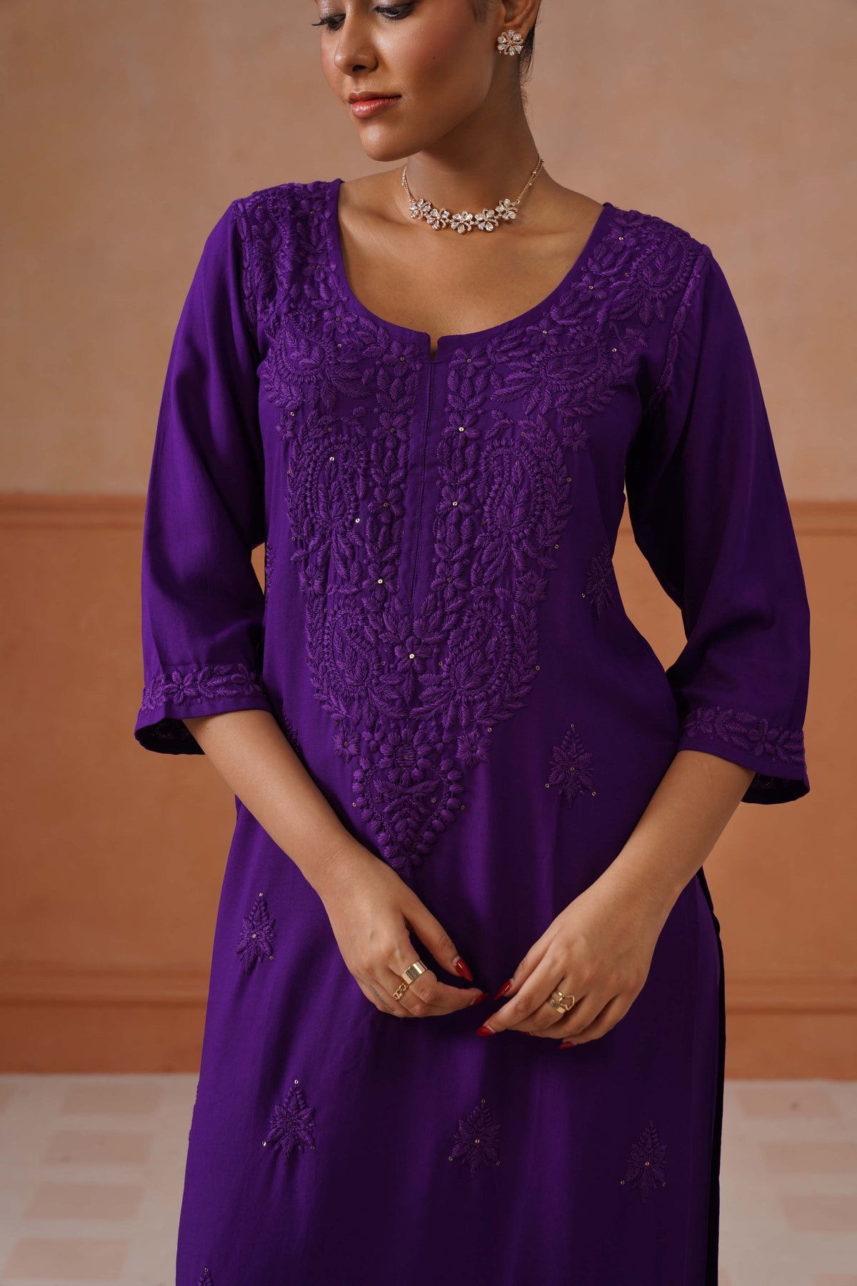 Gulistaan Purple 2 piece Rayon Kurta Plazzo set