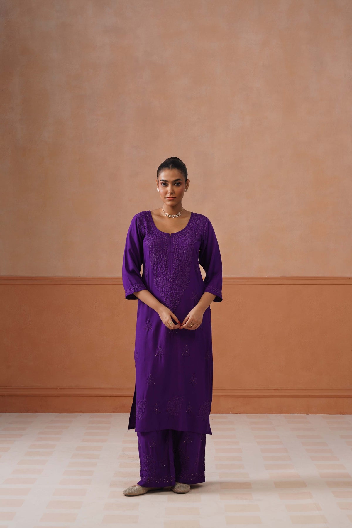 Gulistaan Purple 2 piece Rayon Kurta Plazzo set