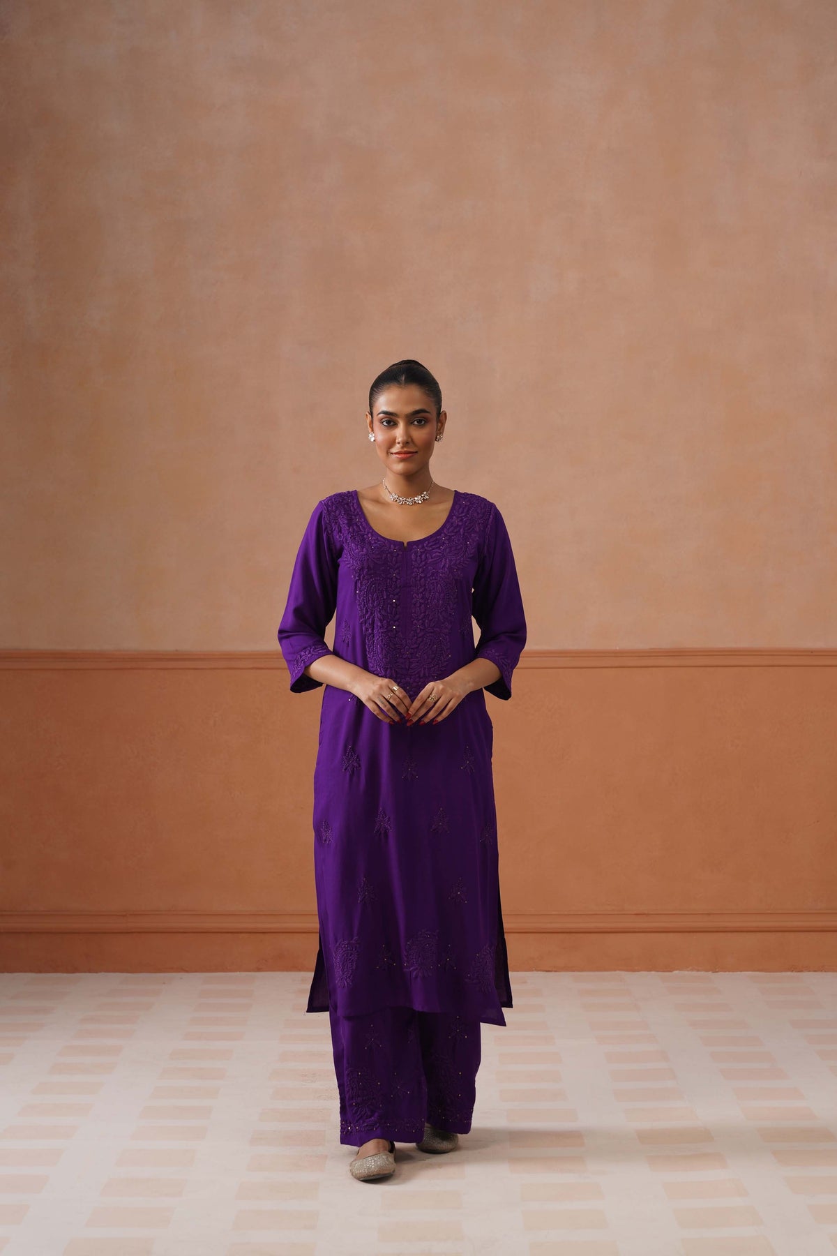 Gulistaan Purple 2 piece Rayon Kurta Plazzo set