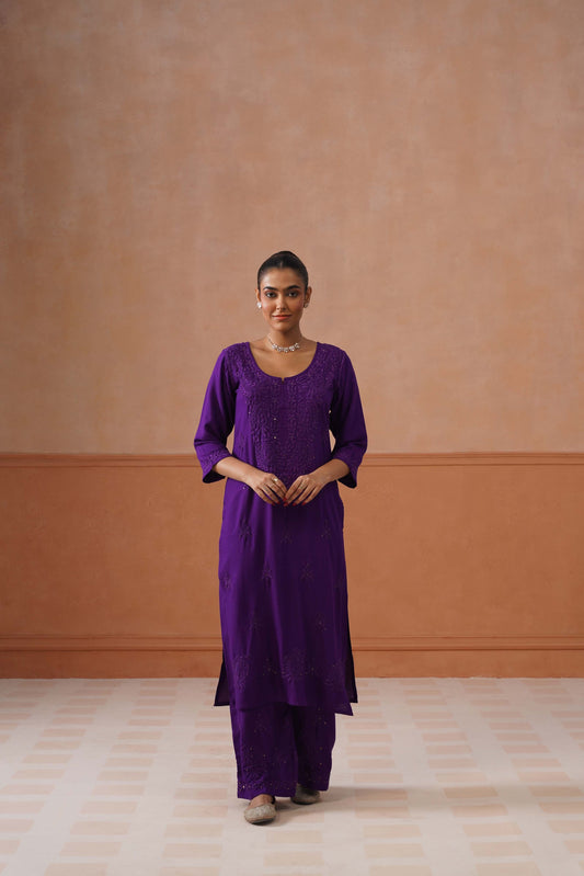 Gulistaan Purple 2 piece Rayon Kurta Plazzo set