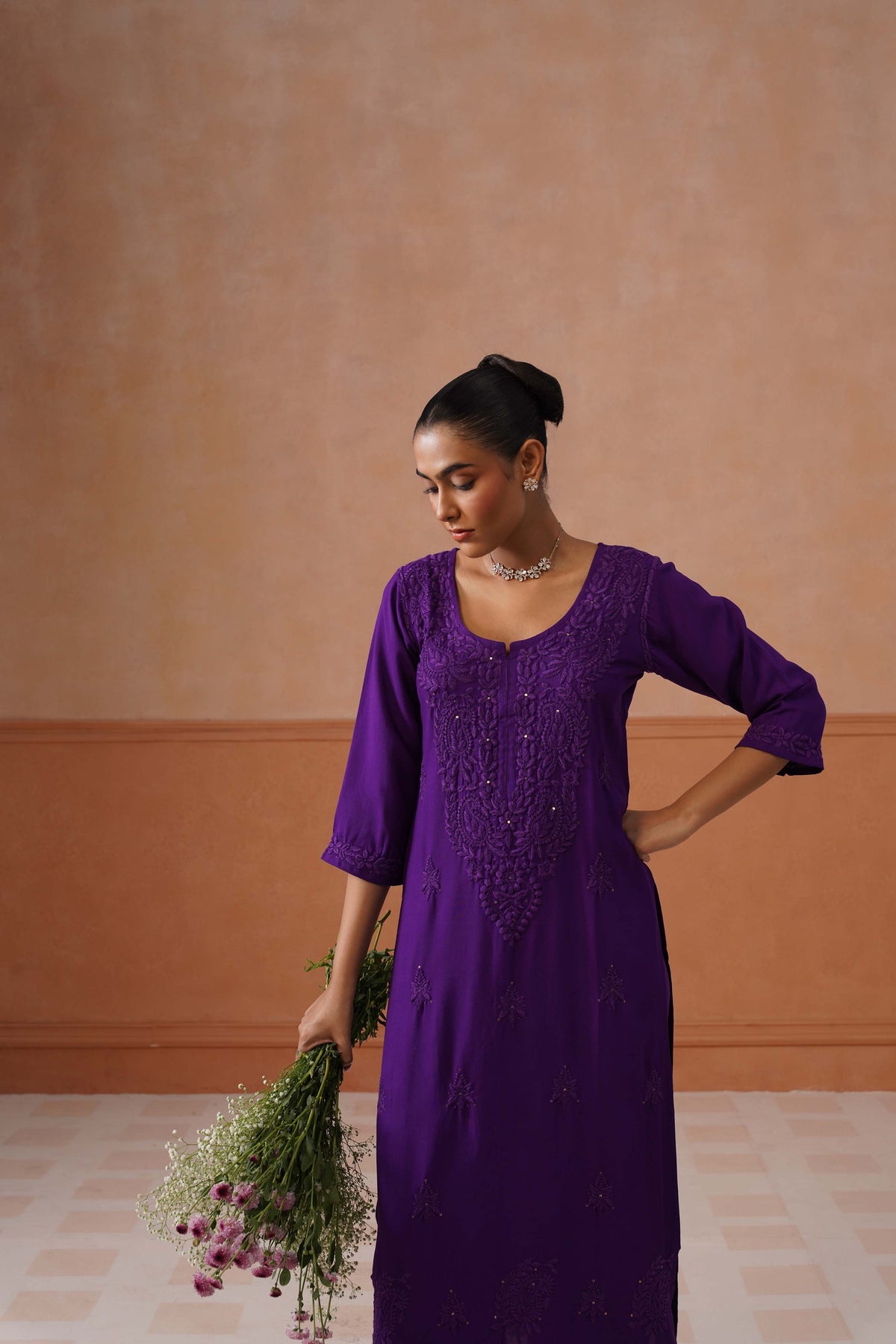 Gulistaan Purple 2 piece Rayon Kurta Plazzo set