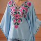 Ruby Ice Blue Floral Embroidered Kaftan Top with V-Neck