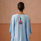 Ruby Ice Blue Floral Embroidered Kaftan Top with V-Neck