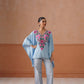 Ruby Ice Blue Floral Embroidered Kaftan Top with V-Neck