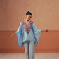 Ruby Ice Blue Floral Embroidered Kaftan Top with V-Neck