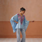 Ruby Ice Blue Floral Embroidered Kaftan Top with V-Neck