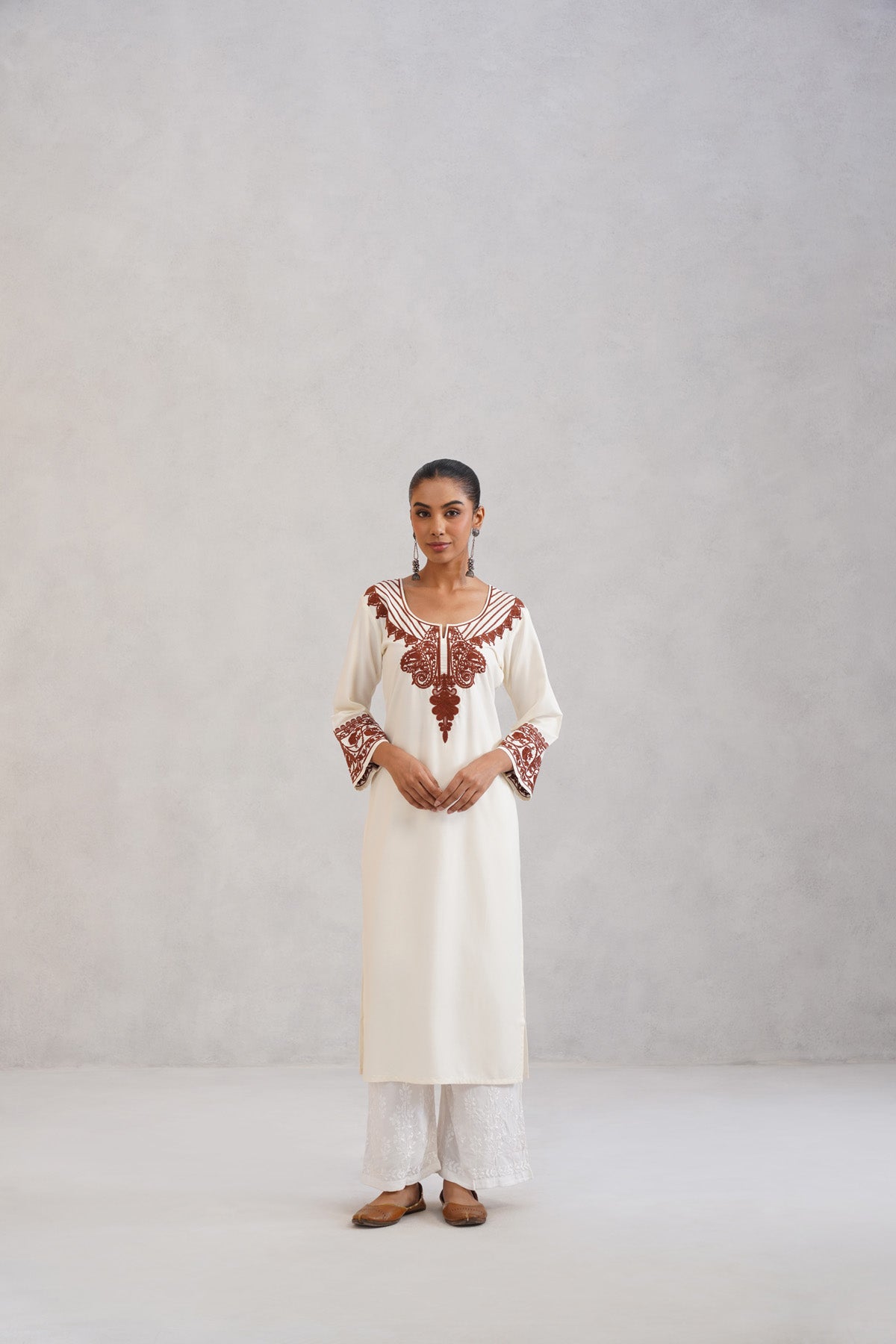 Hania Cream Embroidered Straight Kurta with Palazzo Set
