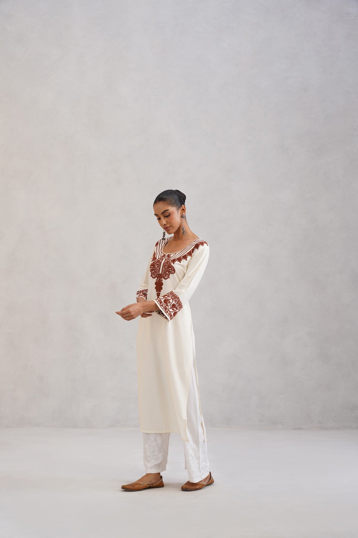 Hania Cream Embroidered Straight Kurta with Palazzo Set