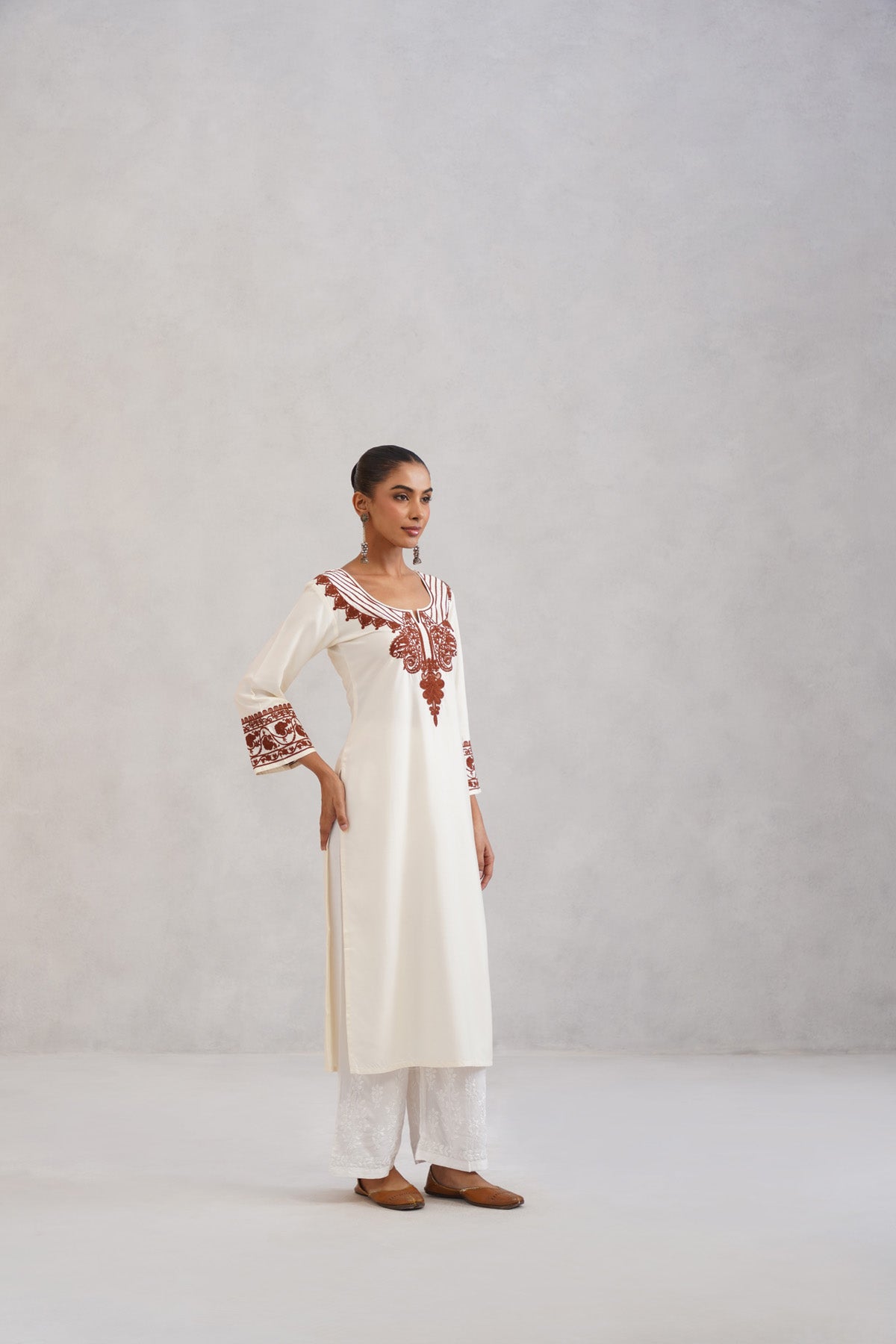 Hania Cream Embroidered Straight Kurta with Palazzo Set