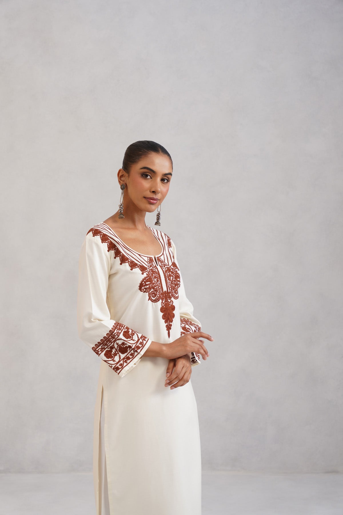 Hania Cream Embroidered Straight Kurta with Palazzo Set
