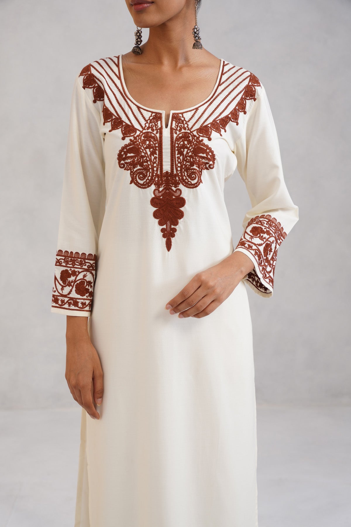 Hania Cream Embroidered Straight Kurta with Palazzo Set