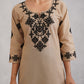 Dua Beige Embroidered Straight Long Kurta