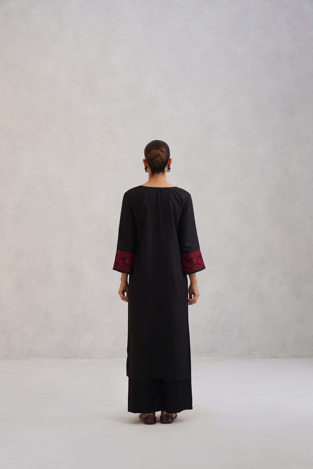 Hania Black Embroidered Straight Kurta with Palazzo Set