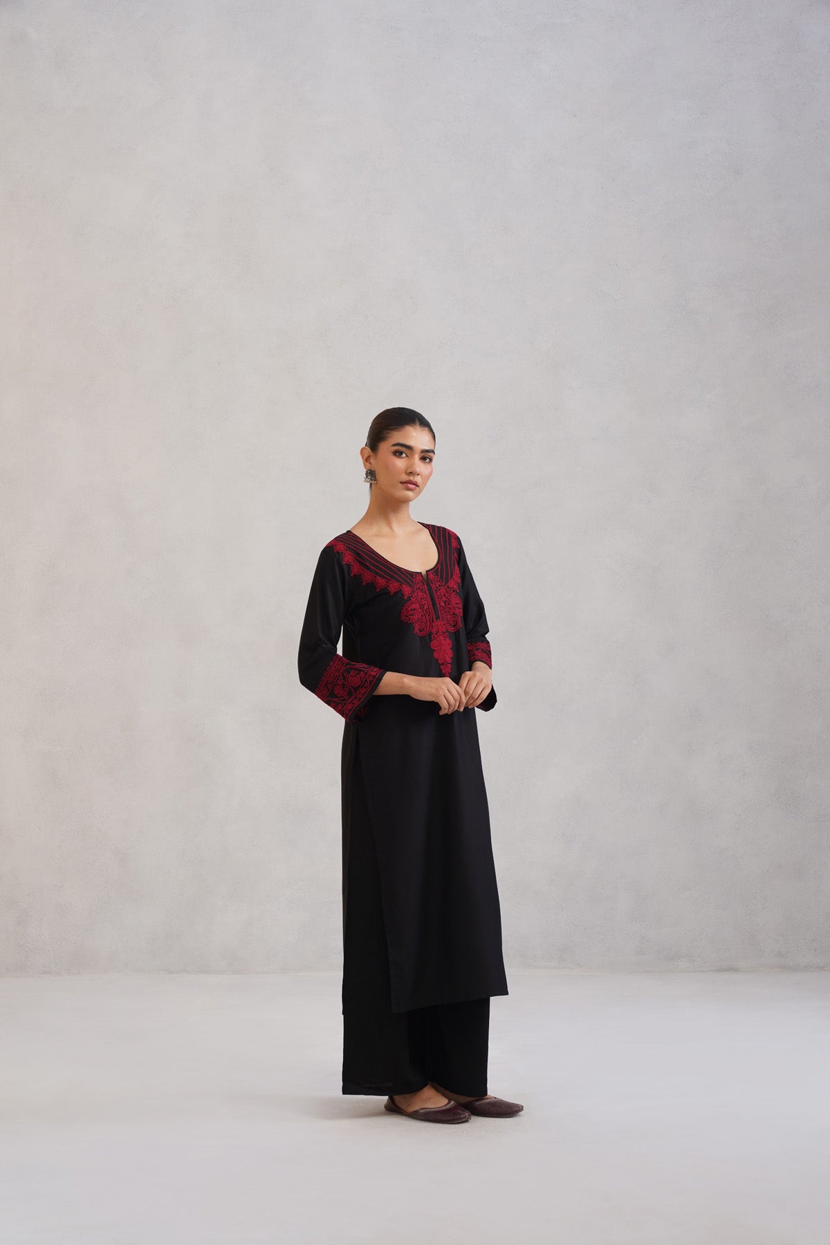 Hania Black Embroidered Straight Kurta with Palazzo Set