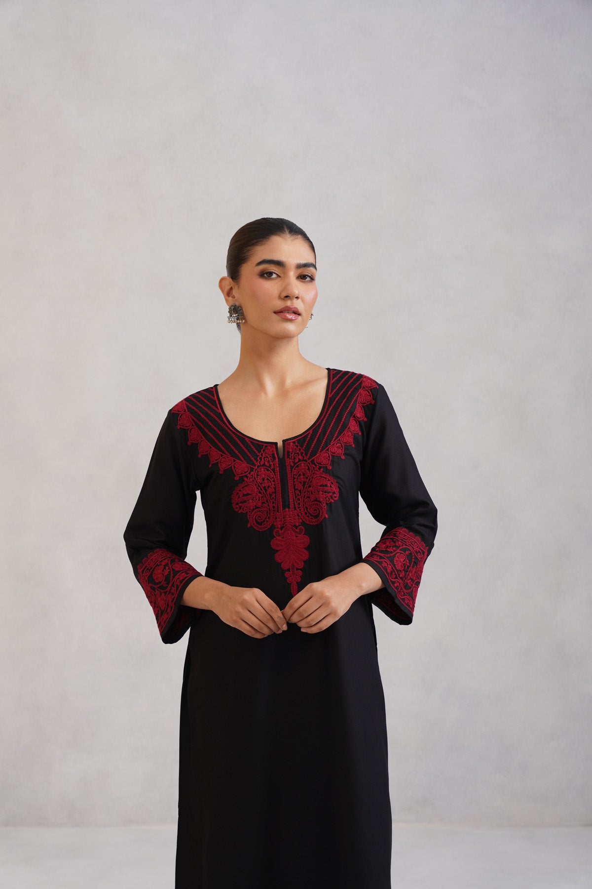 Hania Black Embroidered Straight Kurta with Palazzo Set