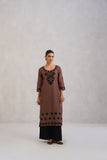 Dua Brown Embroidered Straight Long Kurta