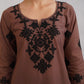 Dua Brown Embroidered Straight Long Kurta