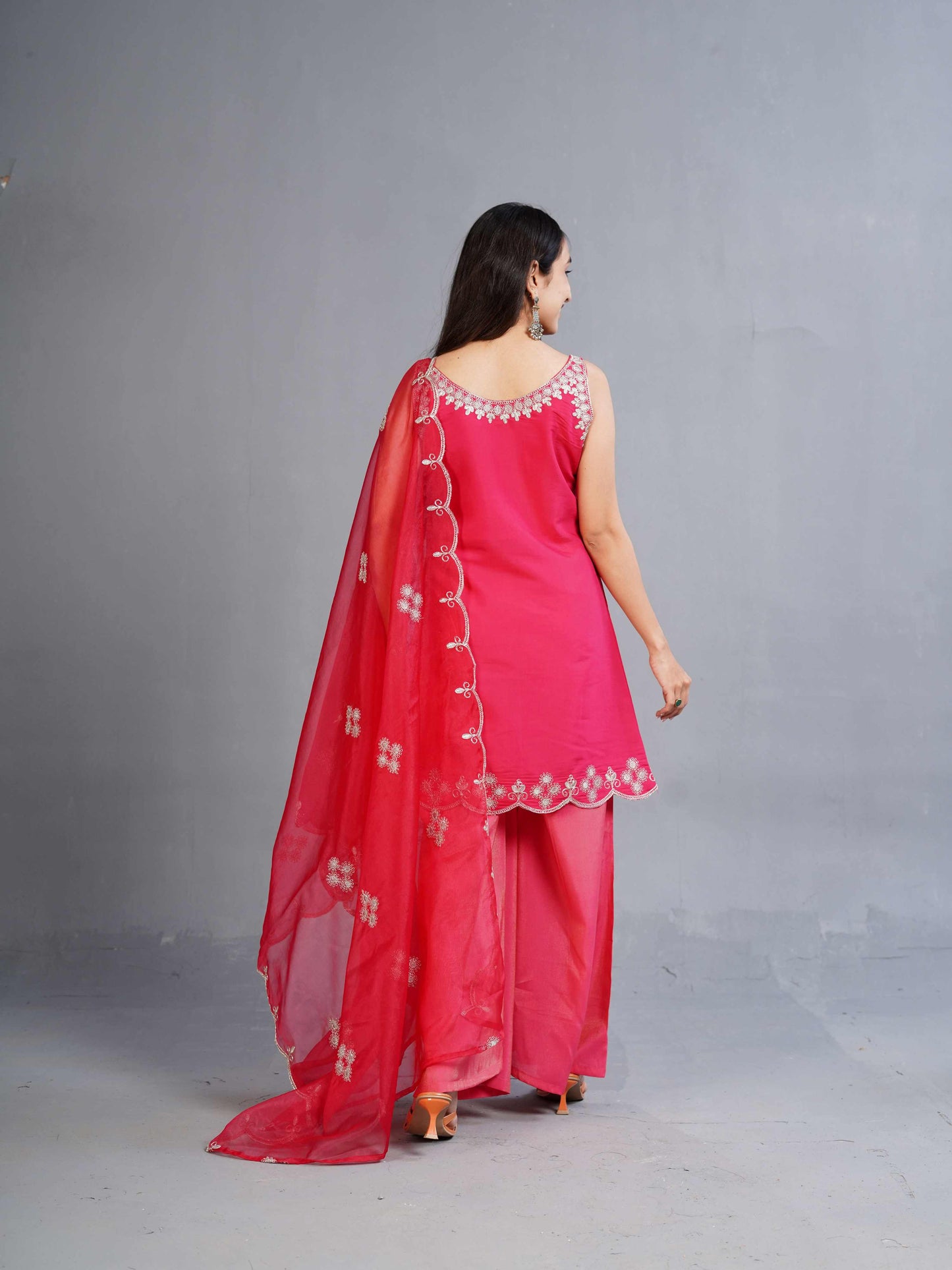 Halter Pink  neck short kurta with pants