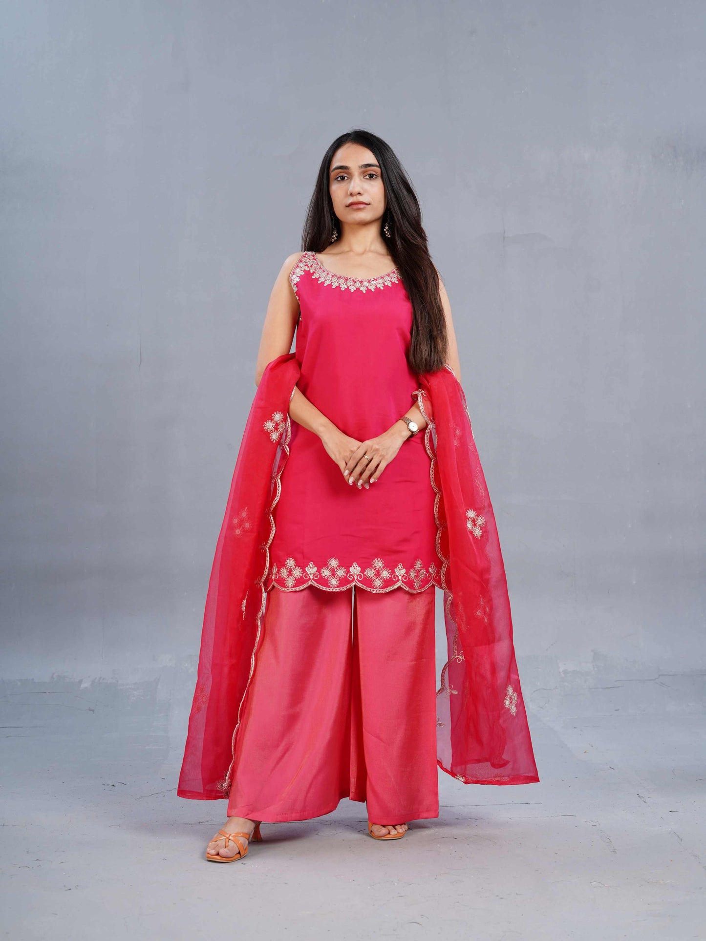 Halter Pink  neck short kurta with pants