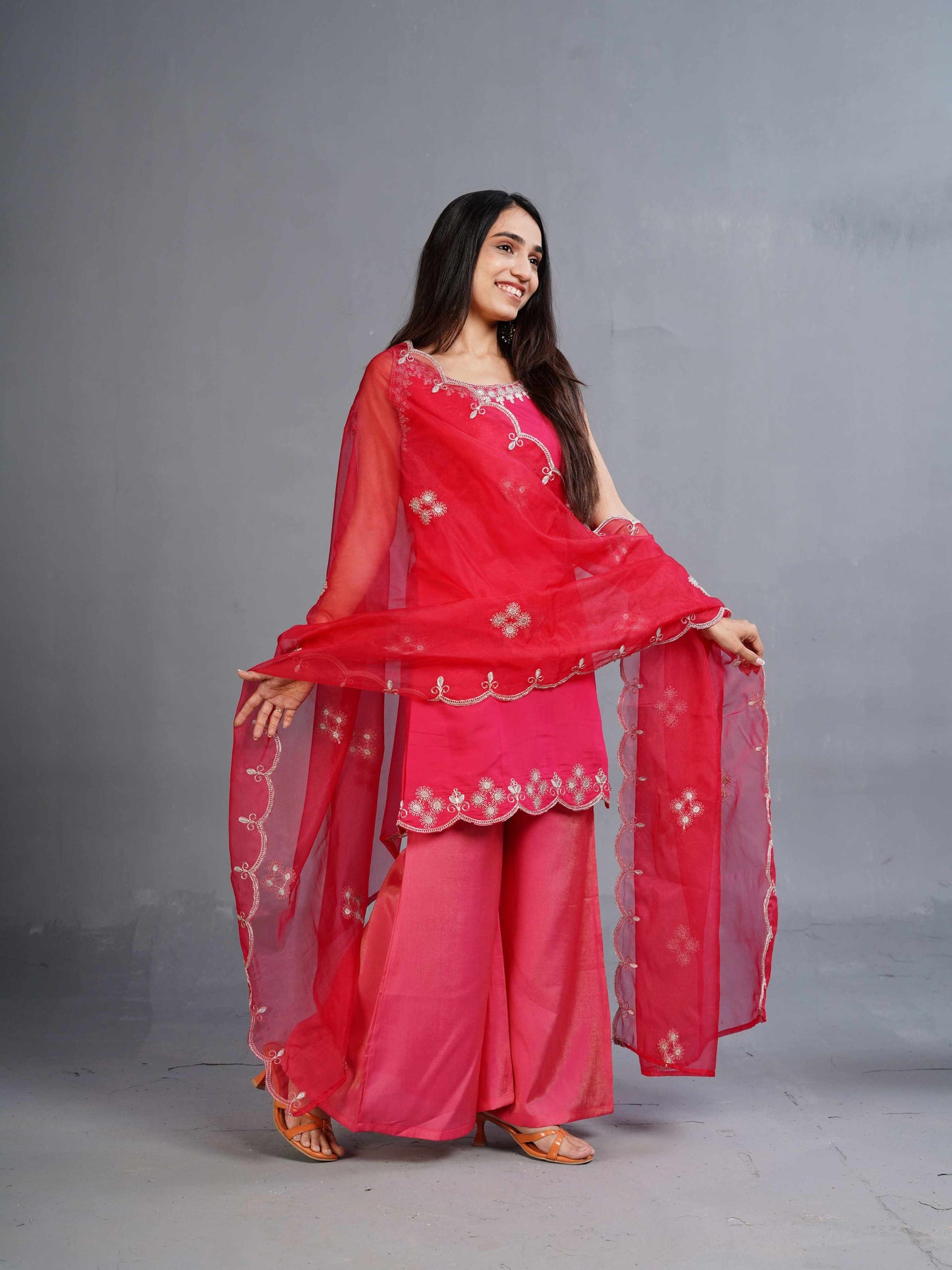 Halter Pink  neck short kurta with pants
