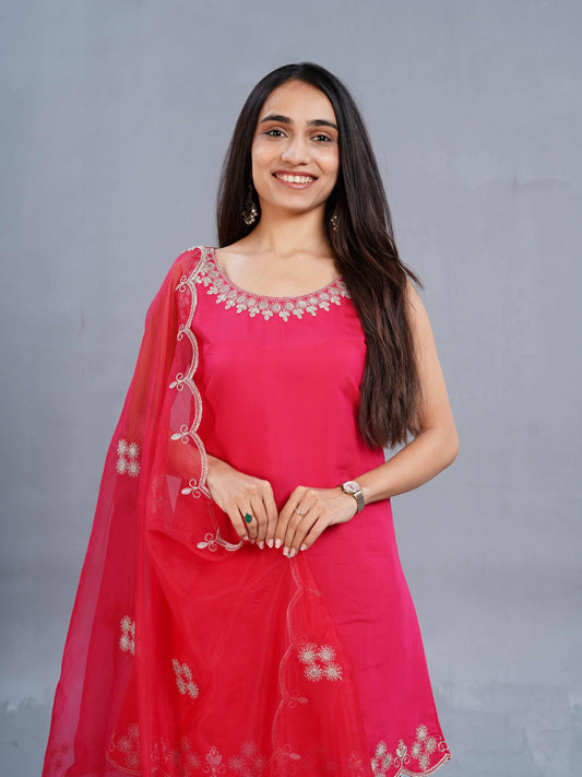Halter Pink  neck short kurta with pants