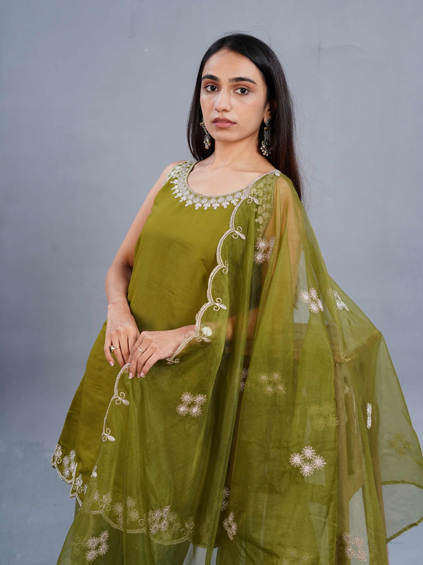 Halter Green neck short kurta with pants