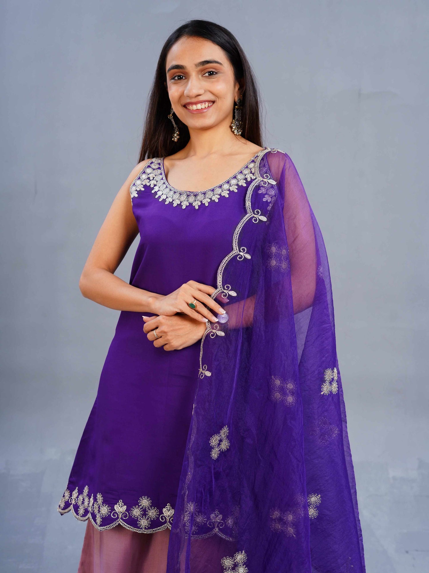 Halter Purple neck short kurta with pants