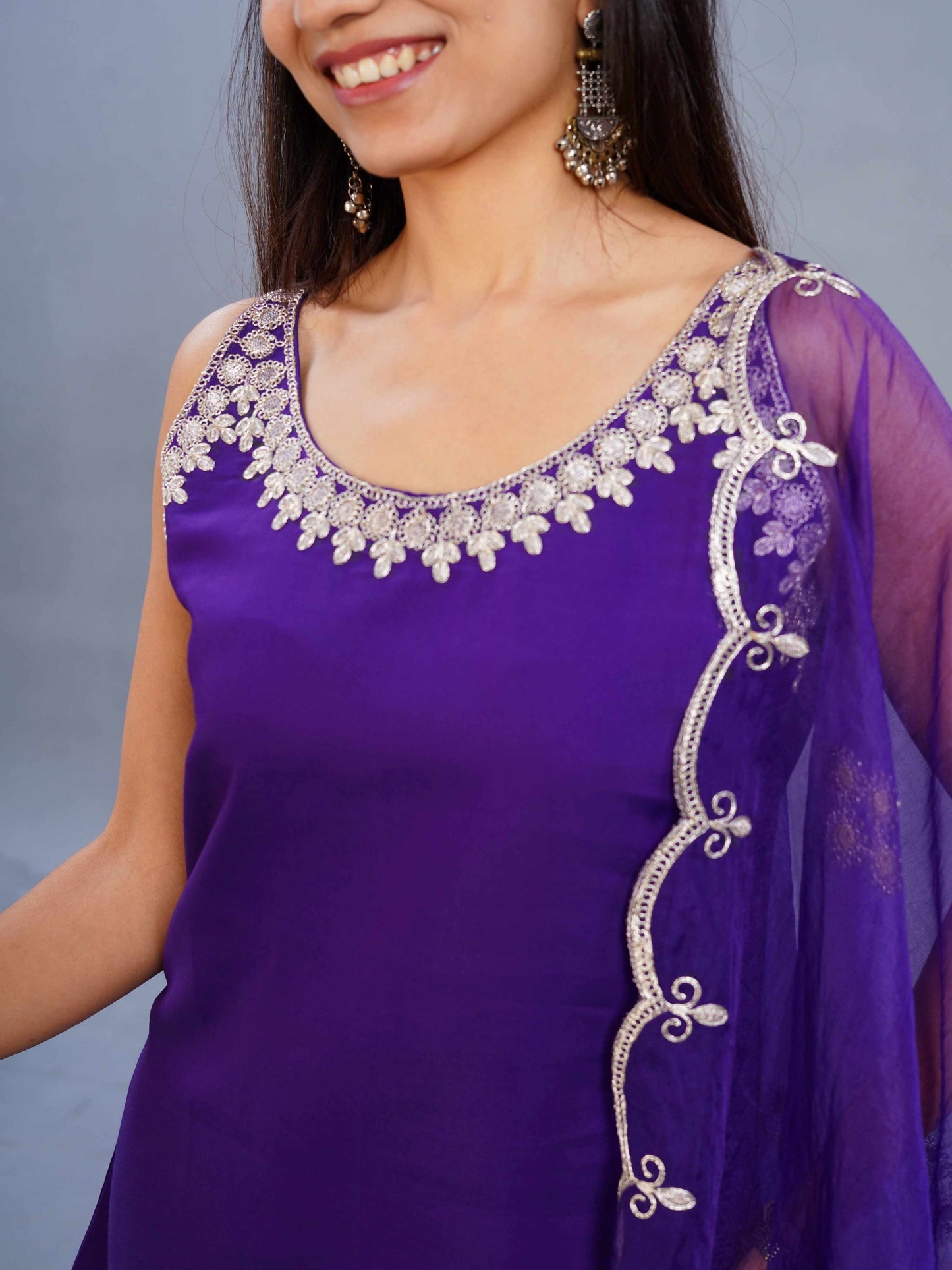 Halter Purple neck short kurta with pants