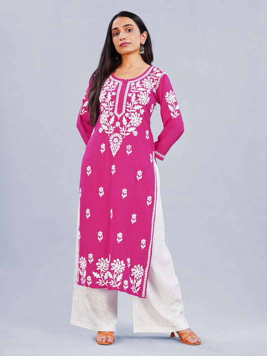 Inaya Pink Floral Embroidered Straight Kurta