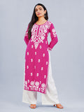 Inaya Pink Floral Embroidered Straight Kurta