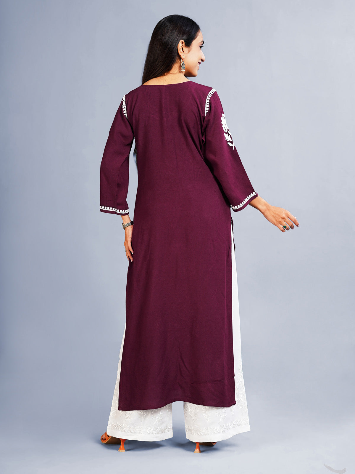 Inaya Maroon Floral Embroidered Straight Kurta
