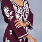 Inaya Maroon Floral Embroidered Straight Kurta