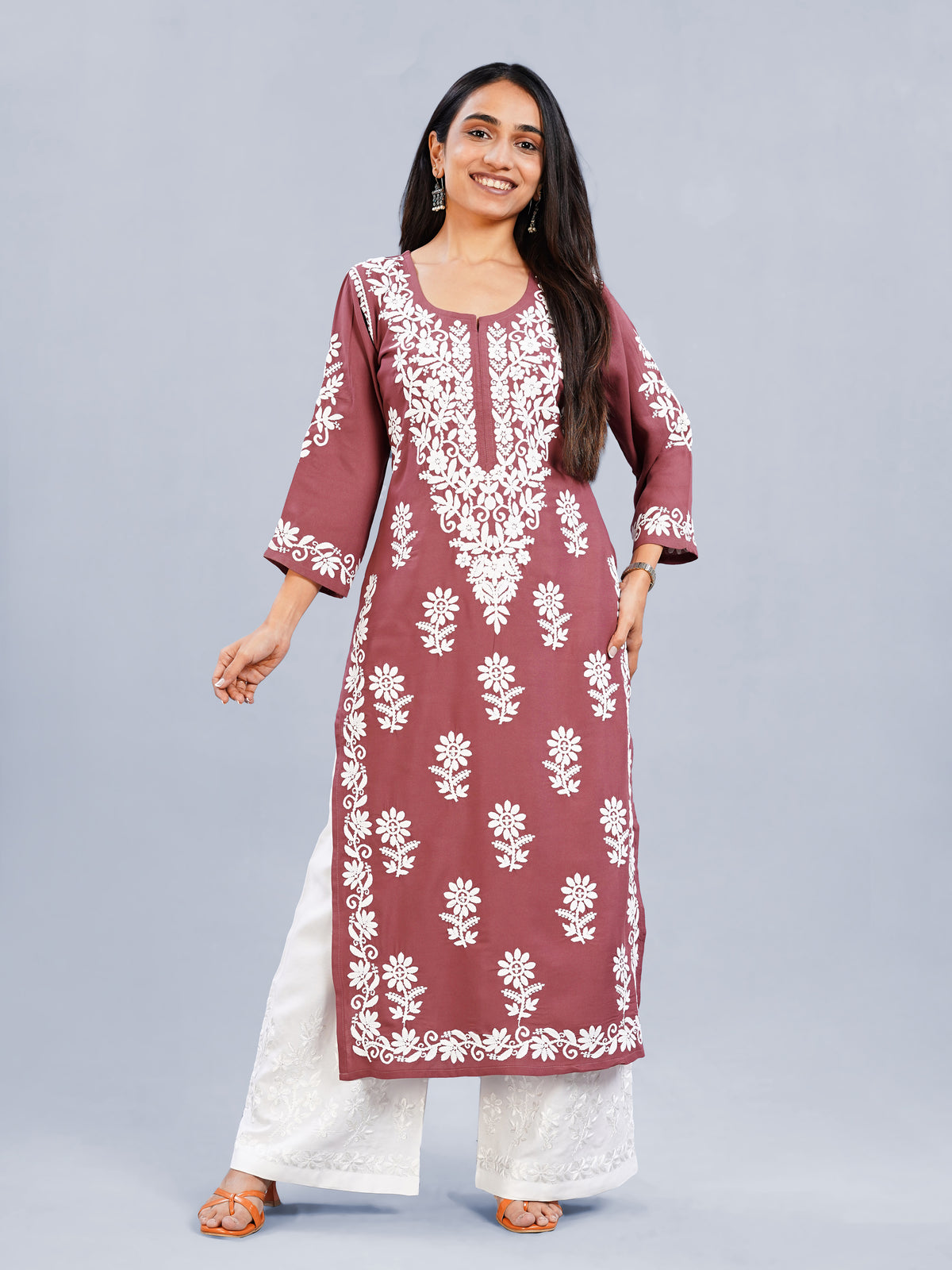 Nayra Maroon Floral Embroidered Kurta Set