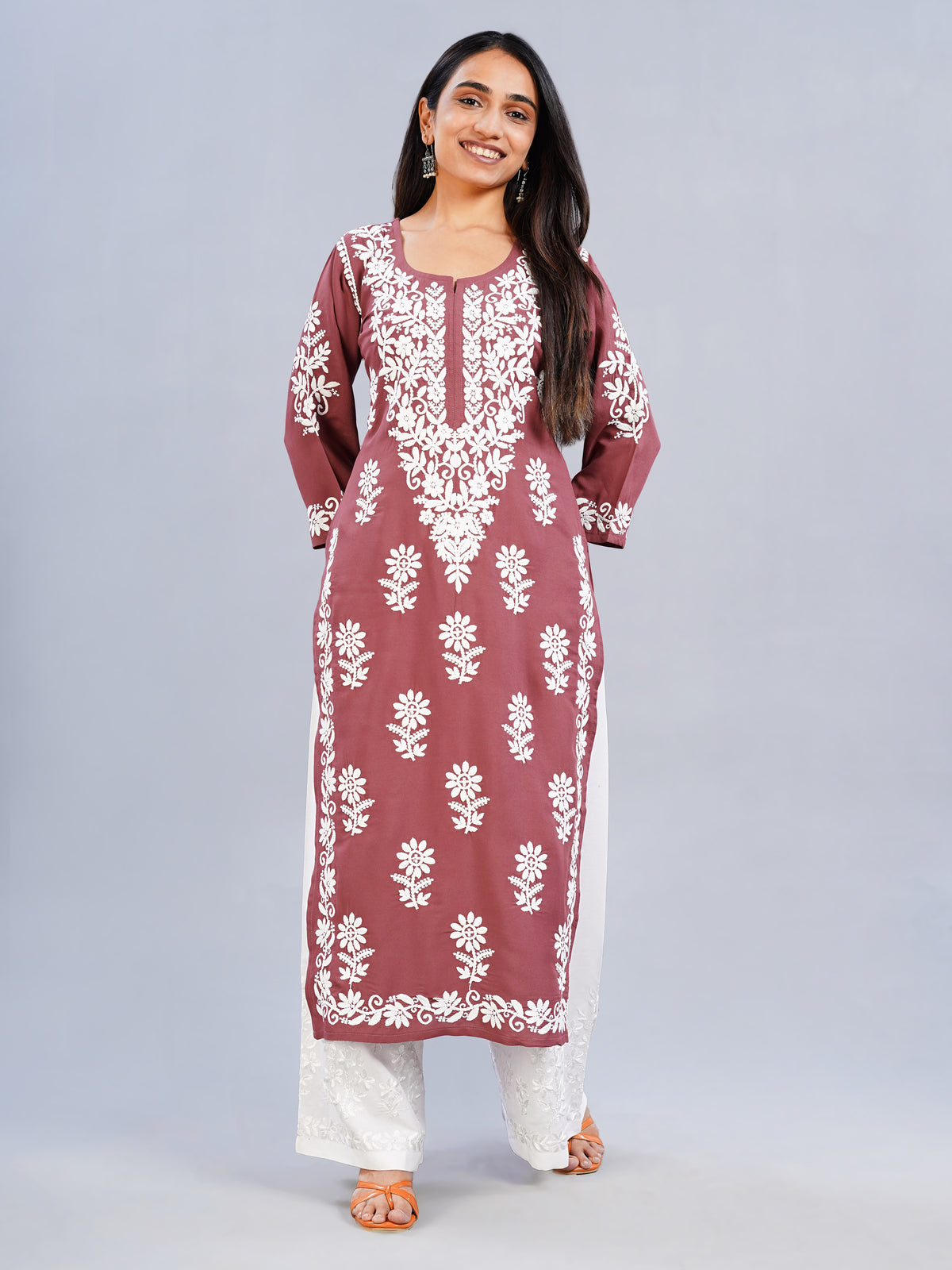 Nayra Maroon Floral Embroidered Kurta Set