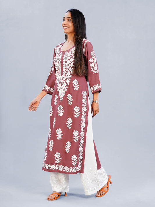 Nayra Maroon Floral Embroidered Kurta Set