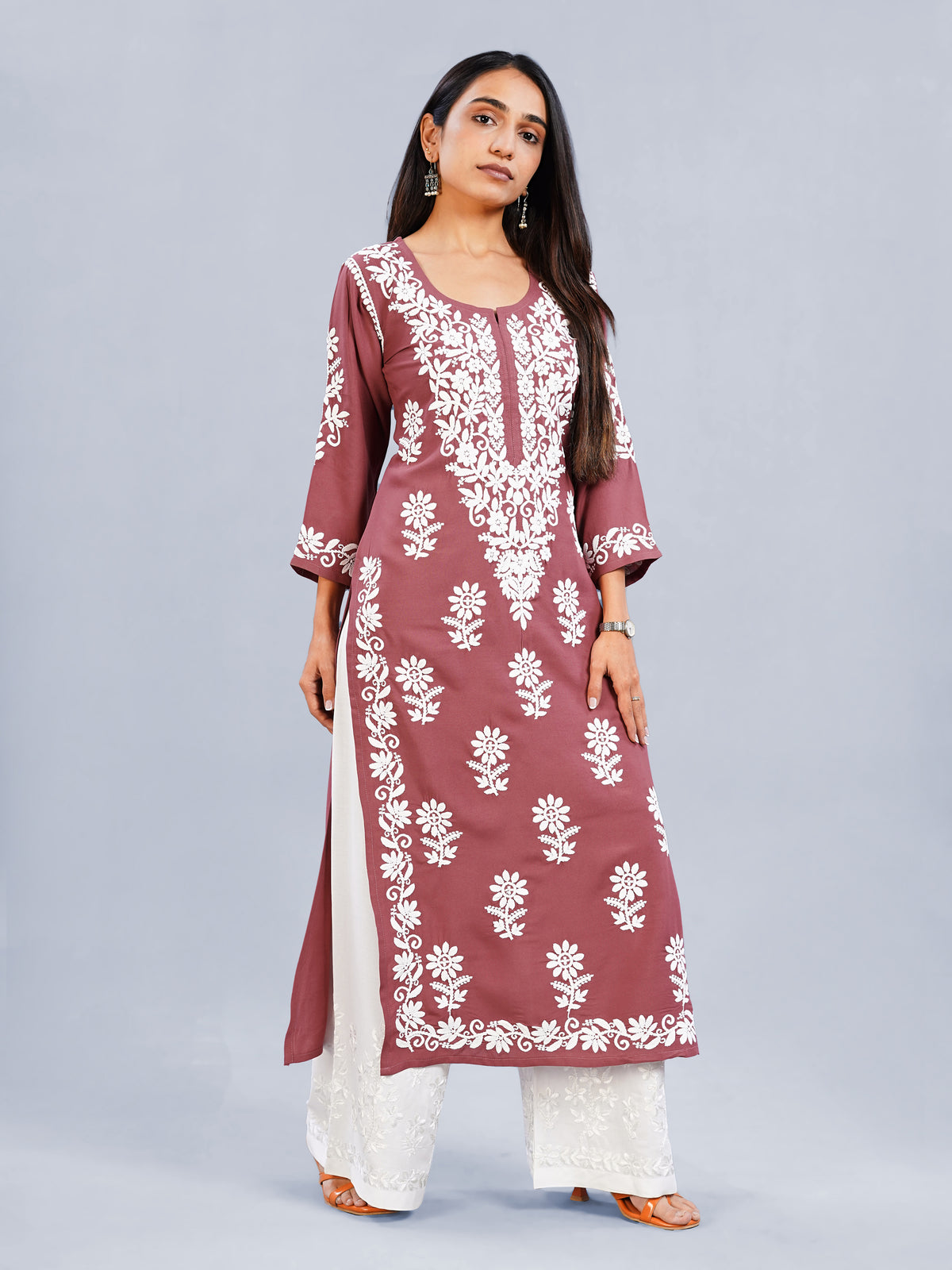 Nayra Maroon Floral Embroidered Kurta Set