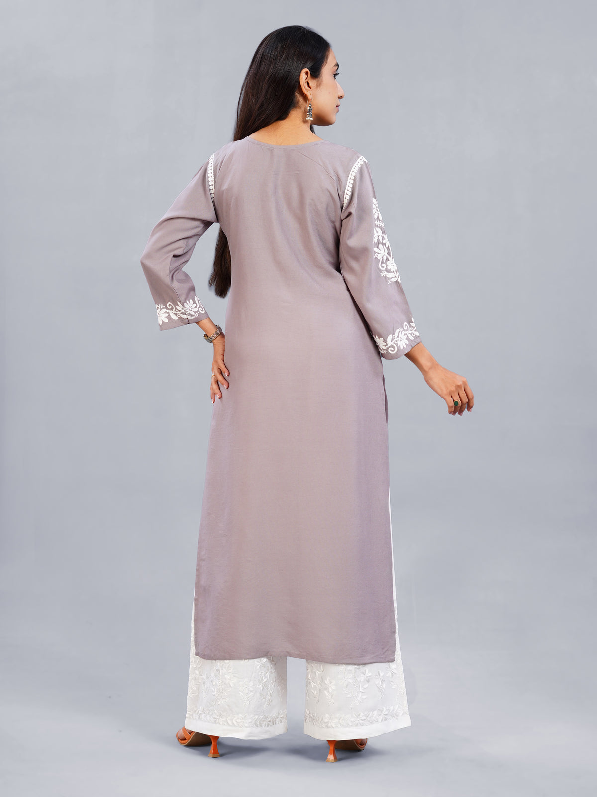 Dusty Dusty Mauve Floral Embroidered Kurta Set