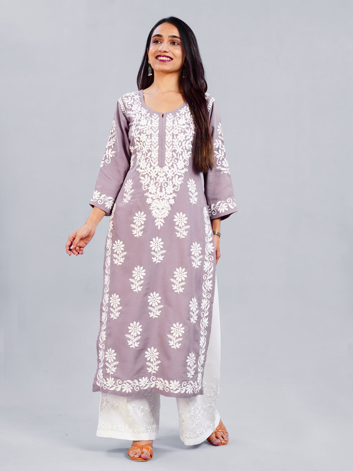 Dusty Dusty Mauve Floral Embroidered Kurta Set
