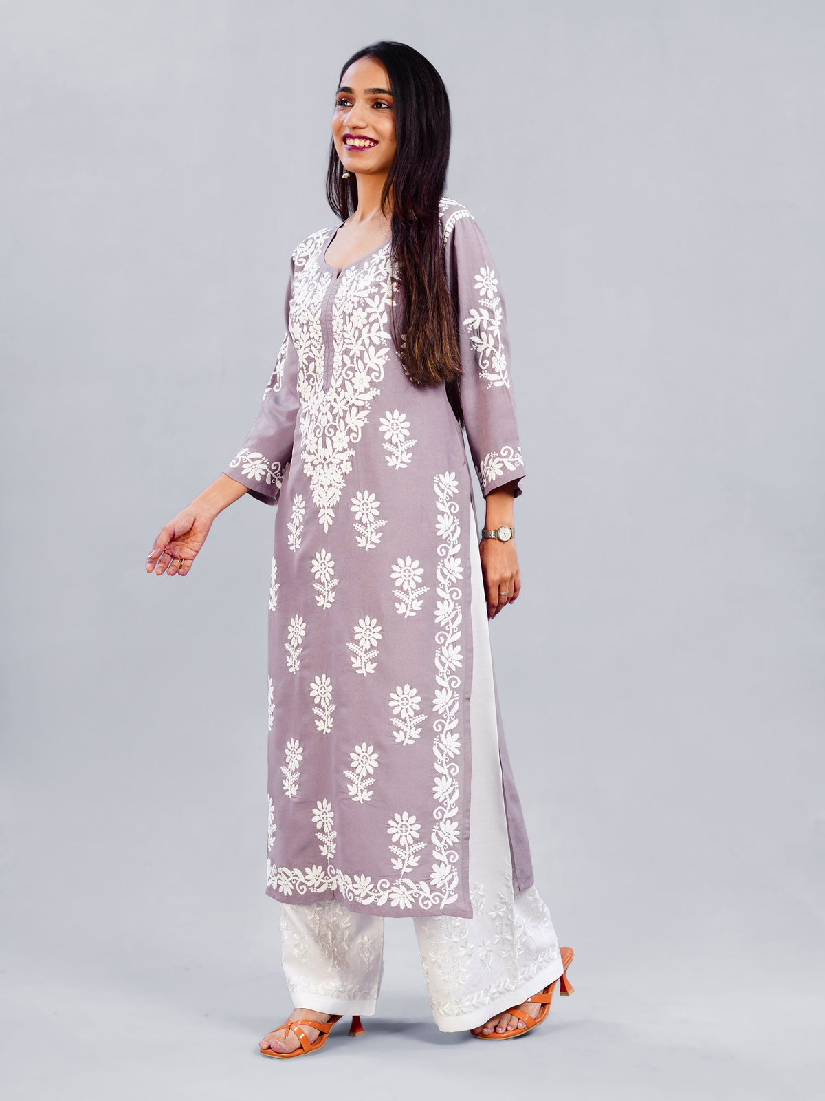 Dusty Dusty Mauve Floral Embroidered Kurta Set