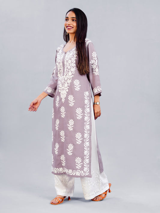 Dusty Dusty Mauve Floral Embroidered Kurta Set