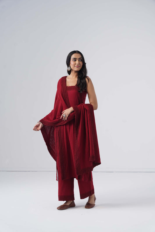 Zeeva Maroon 3 Piece Kurta Set