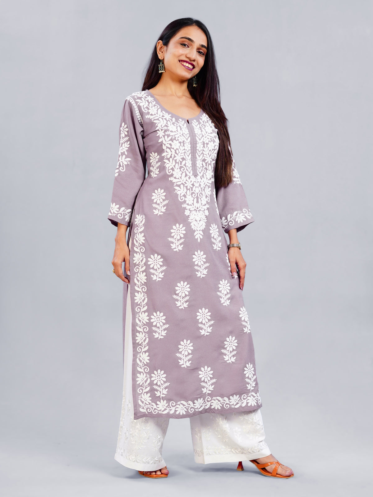 Dusty Dusty Mauve Floral Embroidered Kurta Set